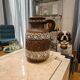 Brown and white antique jug vase with handle Bay West Germany 9325