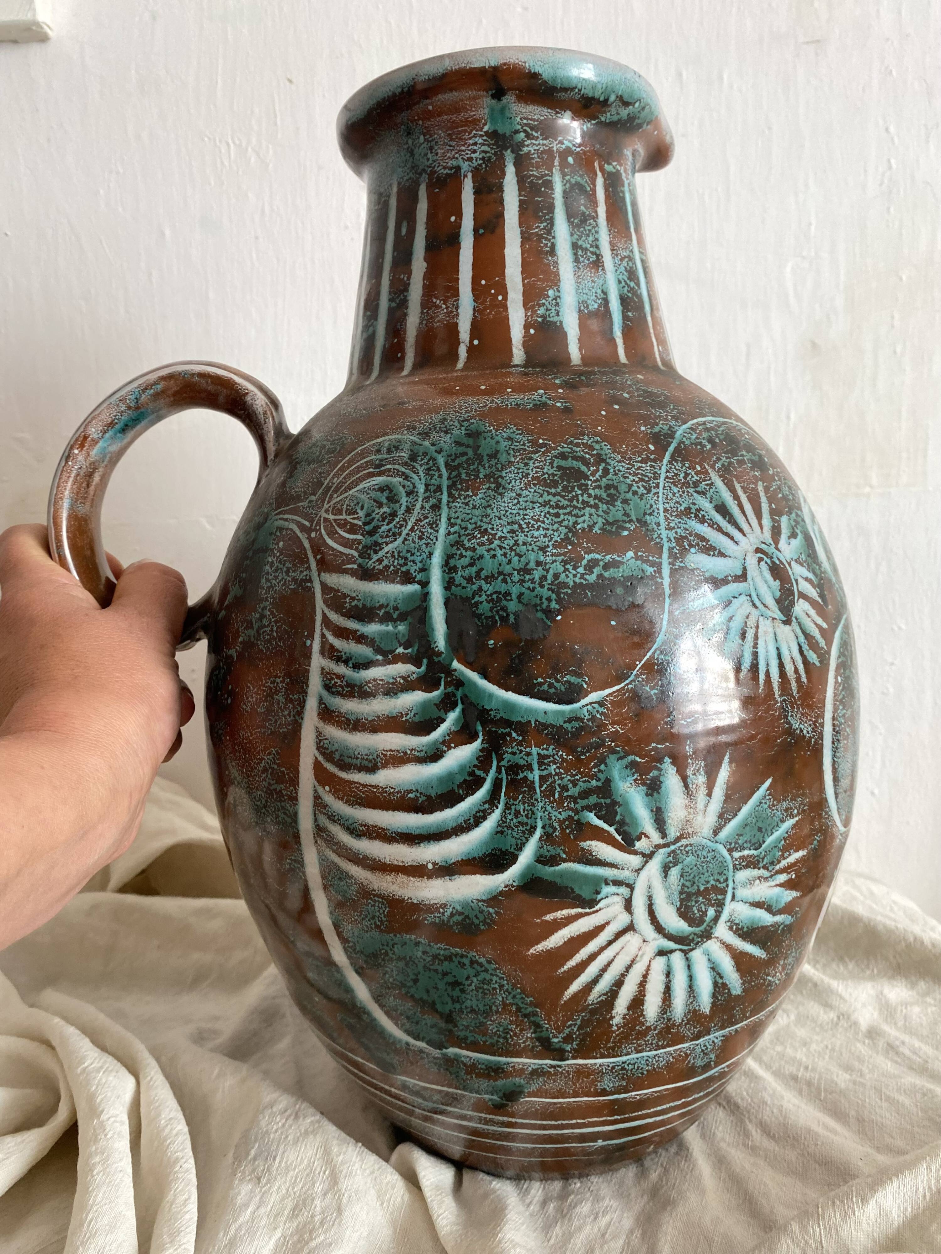 Handmade ceramic vase by Mongolfier, signed Yvon Roy, 1960
