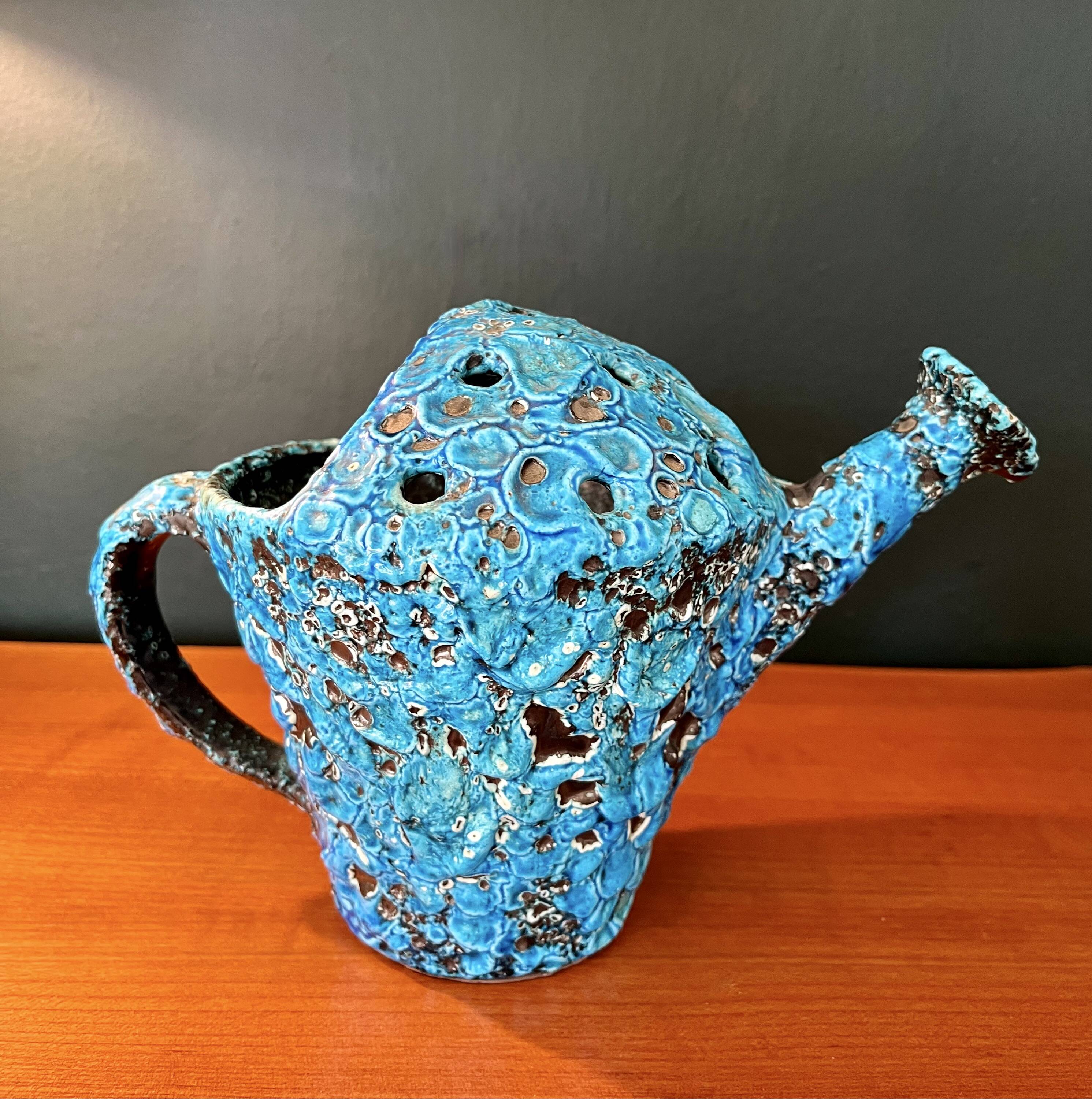 2 vases by charles cart in turquoise blue fat lava cyclops, 1960s, glacier enamels cyclops