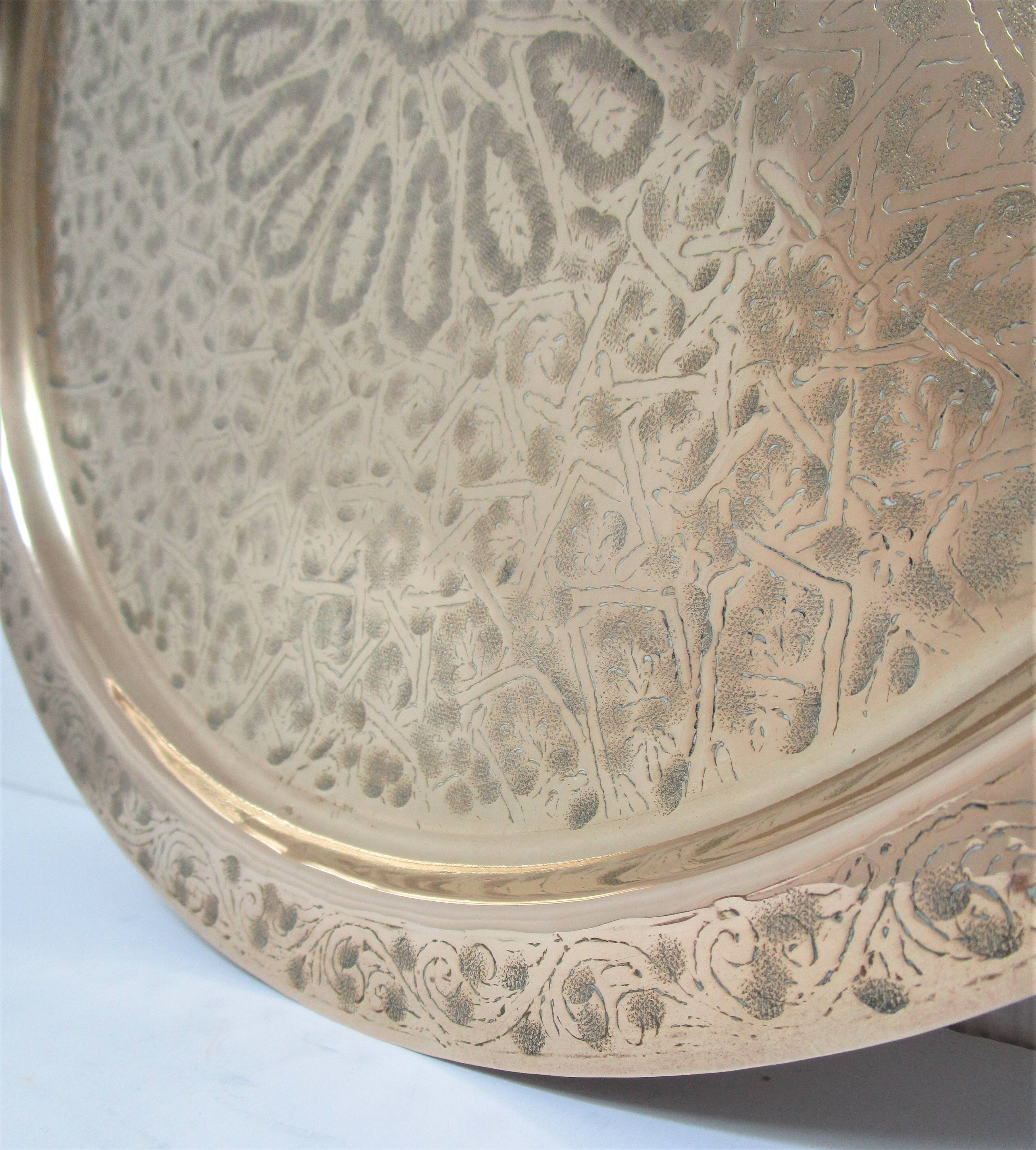 Solid brass tray signed oriental vintage