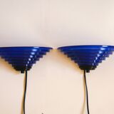 Pair of 1980's Art Deco Inspired Cobalt Blue Glass Sconces - Design Light
