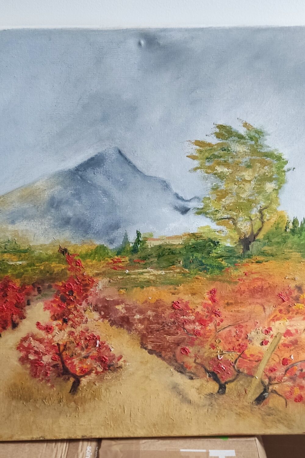 Textured autumn landscape painting – signed Jane – 70x50 cm