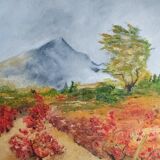 Textured autumn landscape painting – signed Jane – 70x50 cm