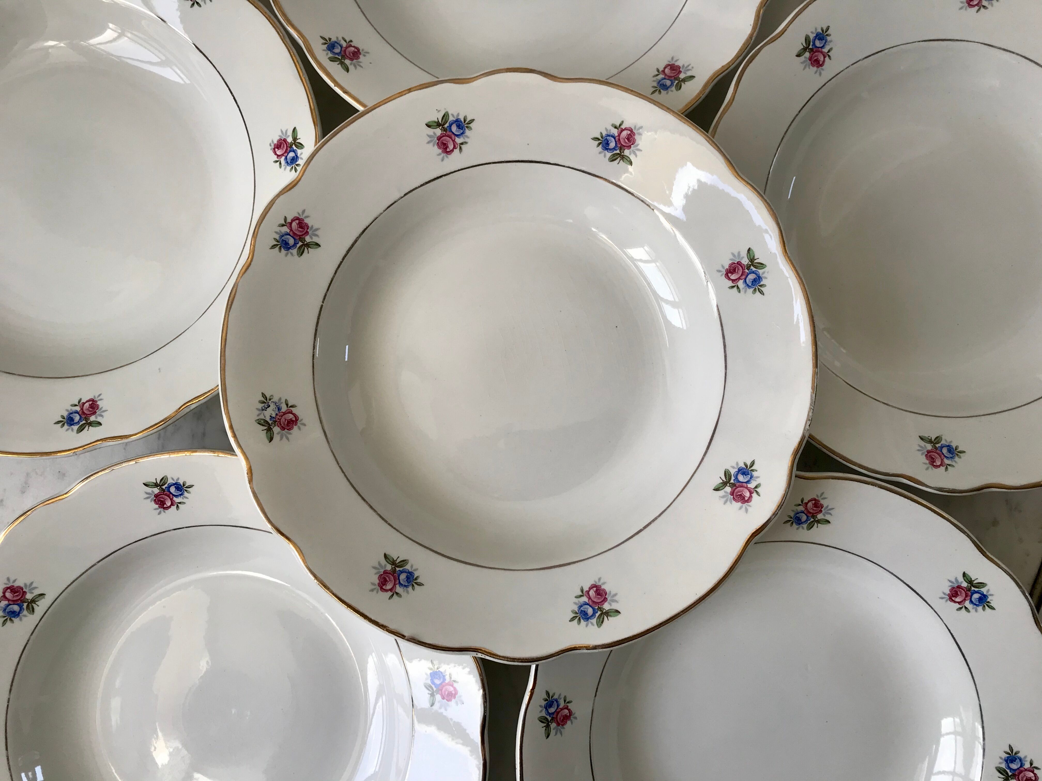 set of 6 hollow plates Digoin Sarreguemines small flowers 50s