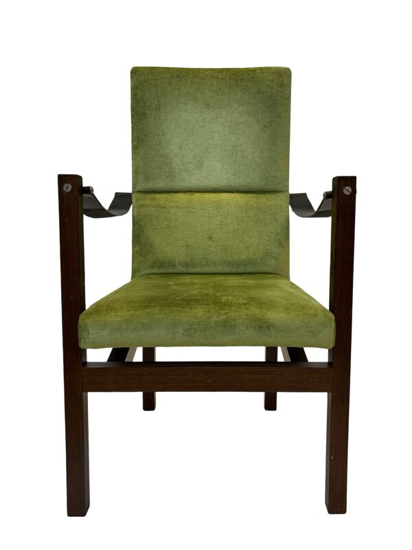 Fauteuil vintage design wengé massif accoudoirs cuir design années 60