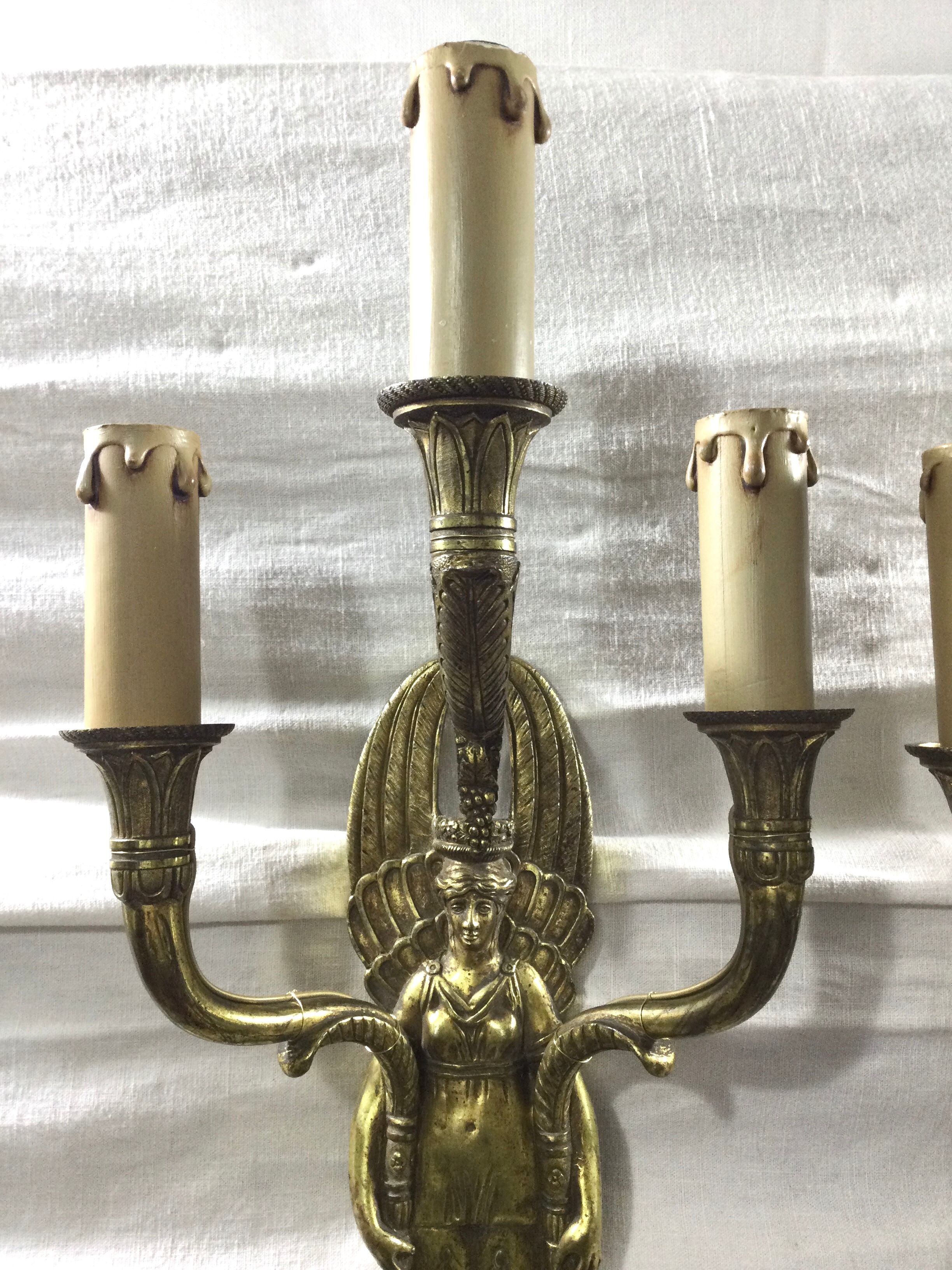 Pair of bronze empire sconces