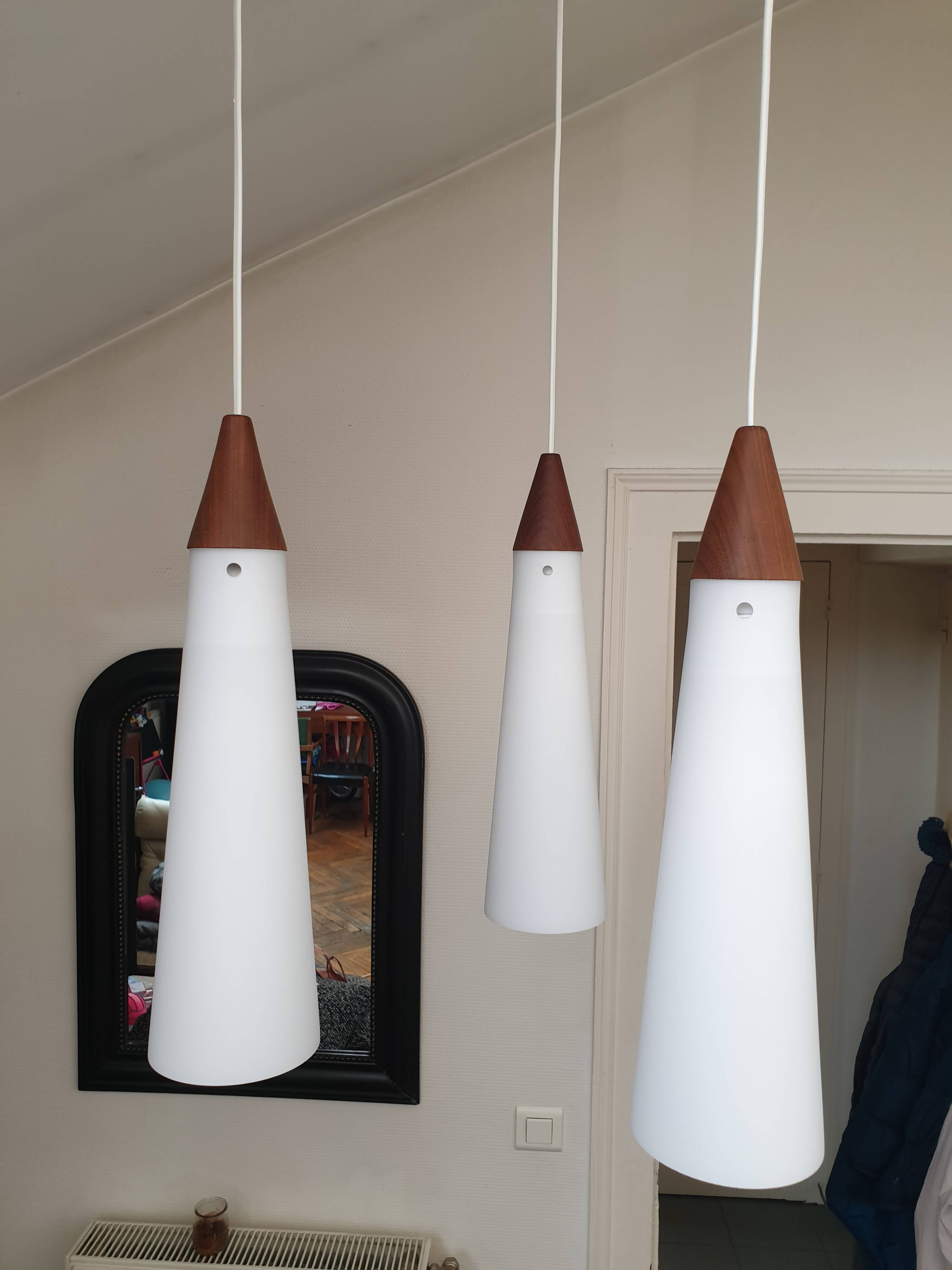 Scandinavian teak and glass pendant light 1960