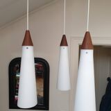 Scandinavian teak and glass pendant light 1960