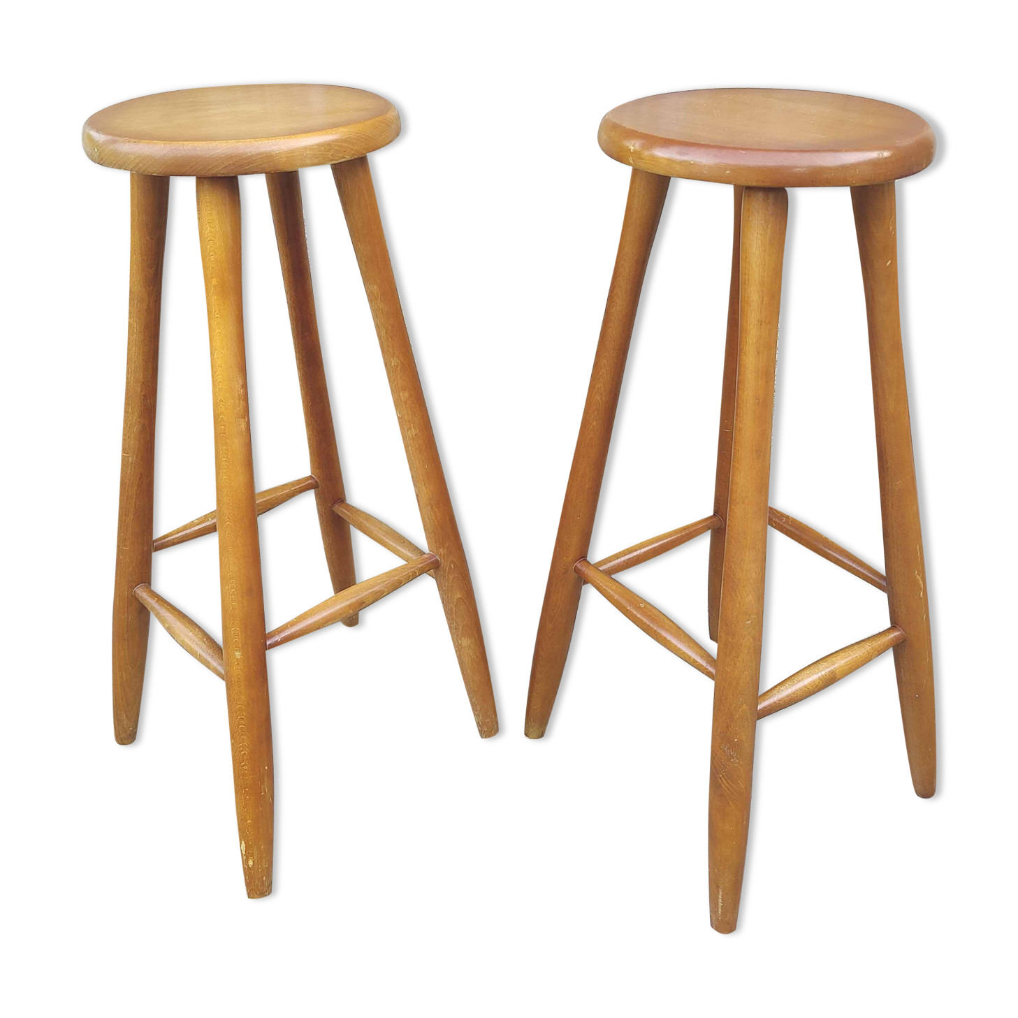 Pair of solid wood bar top stools