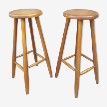 Pair of solid wood bar top stools