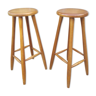 Pair of solid wood bar top stools
