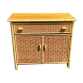 Meuble vintage en rotin et bambou
