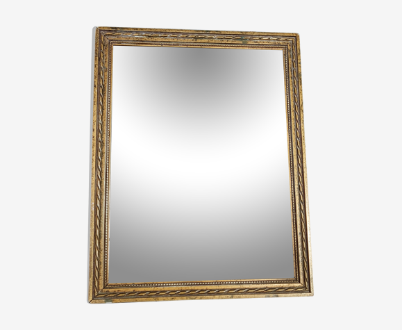 Ancien miroir style Louis XVI bois stuc, glace biseautée 27x21 cm Bon état SB