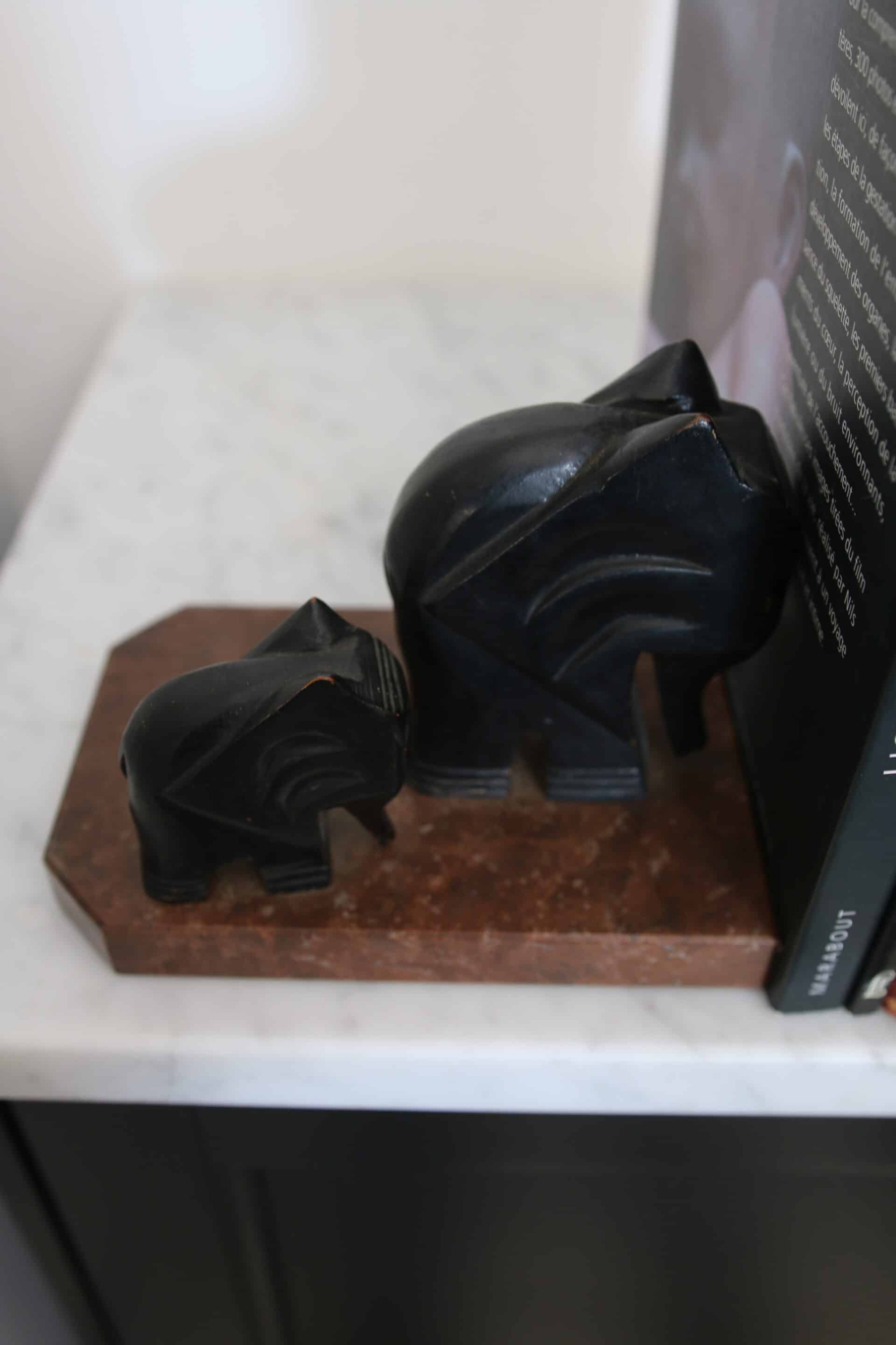 Serre-livres art déco, bois et marbre, Armand