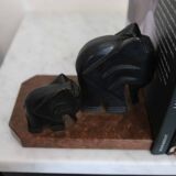 Serre-livres art déco, bois et marbre, Armand