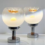 Pair of table lamps with large Murano globes from the 70s.