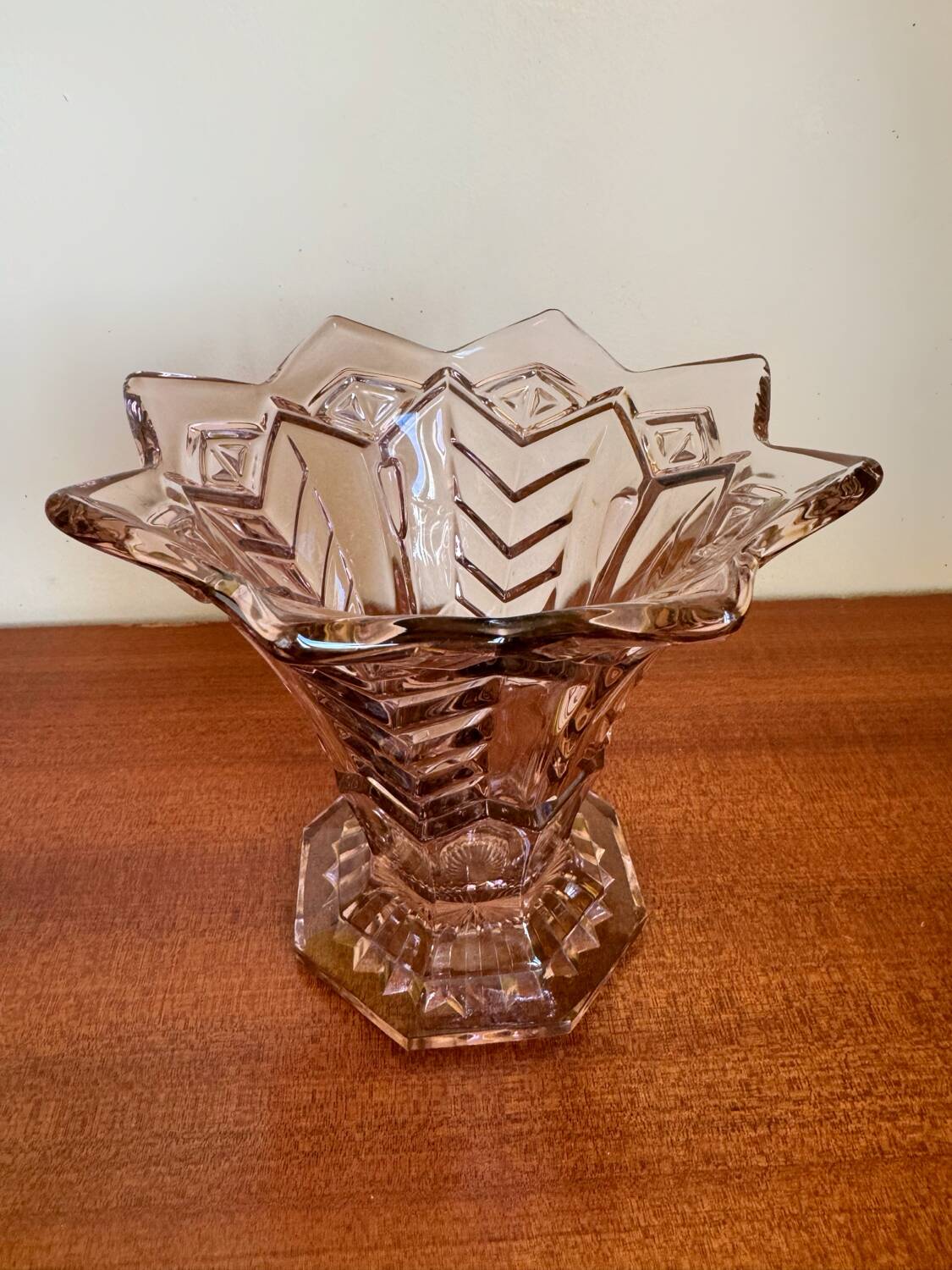Art Deco star pressed molded glass vase