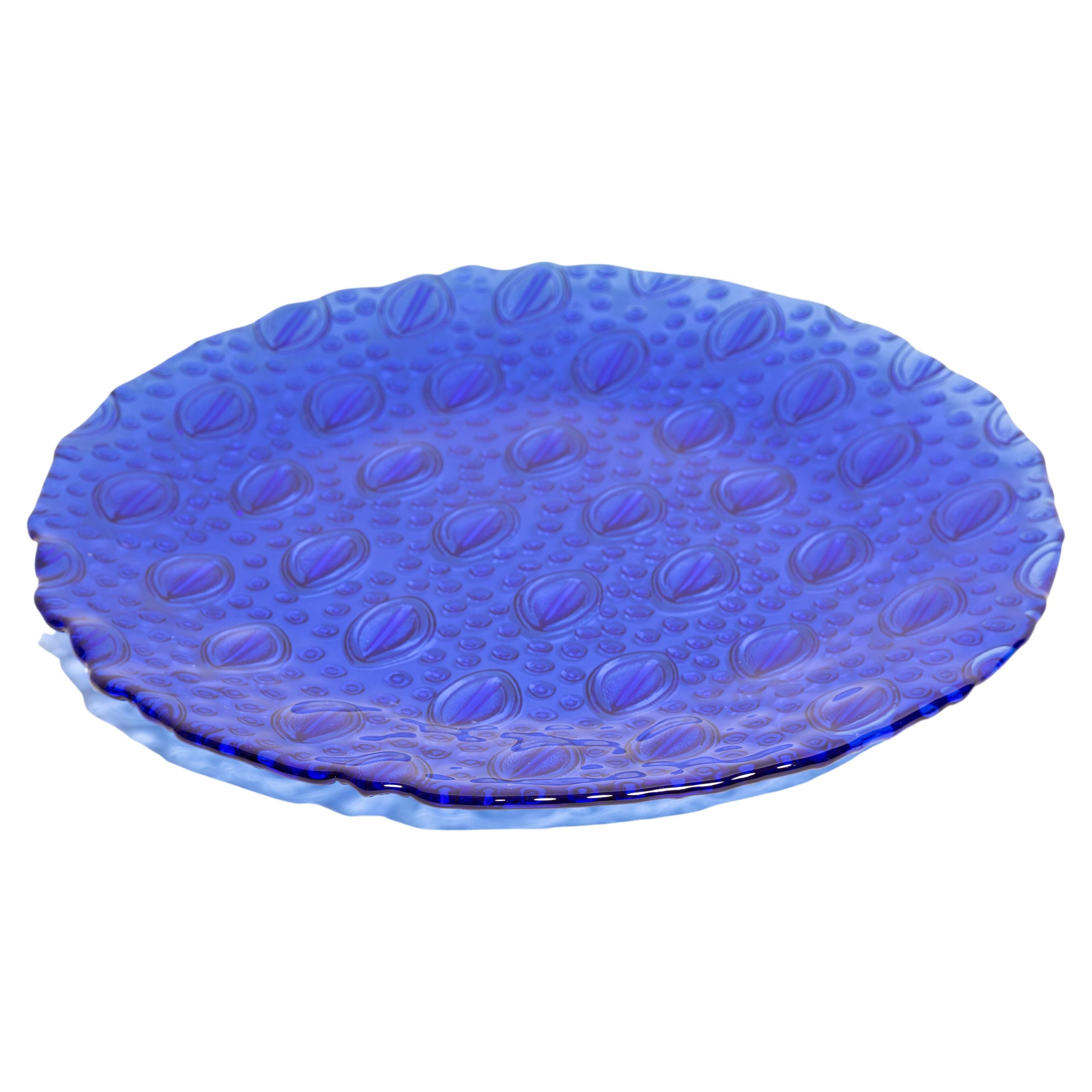 Vintage dark blue decorative plate in glass, Italy, 1960s.