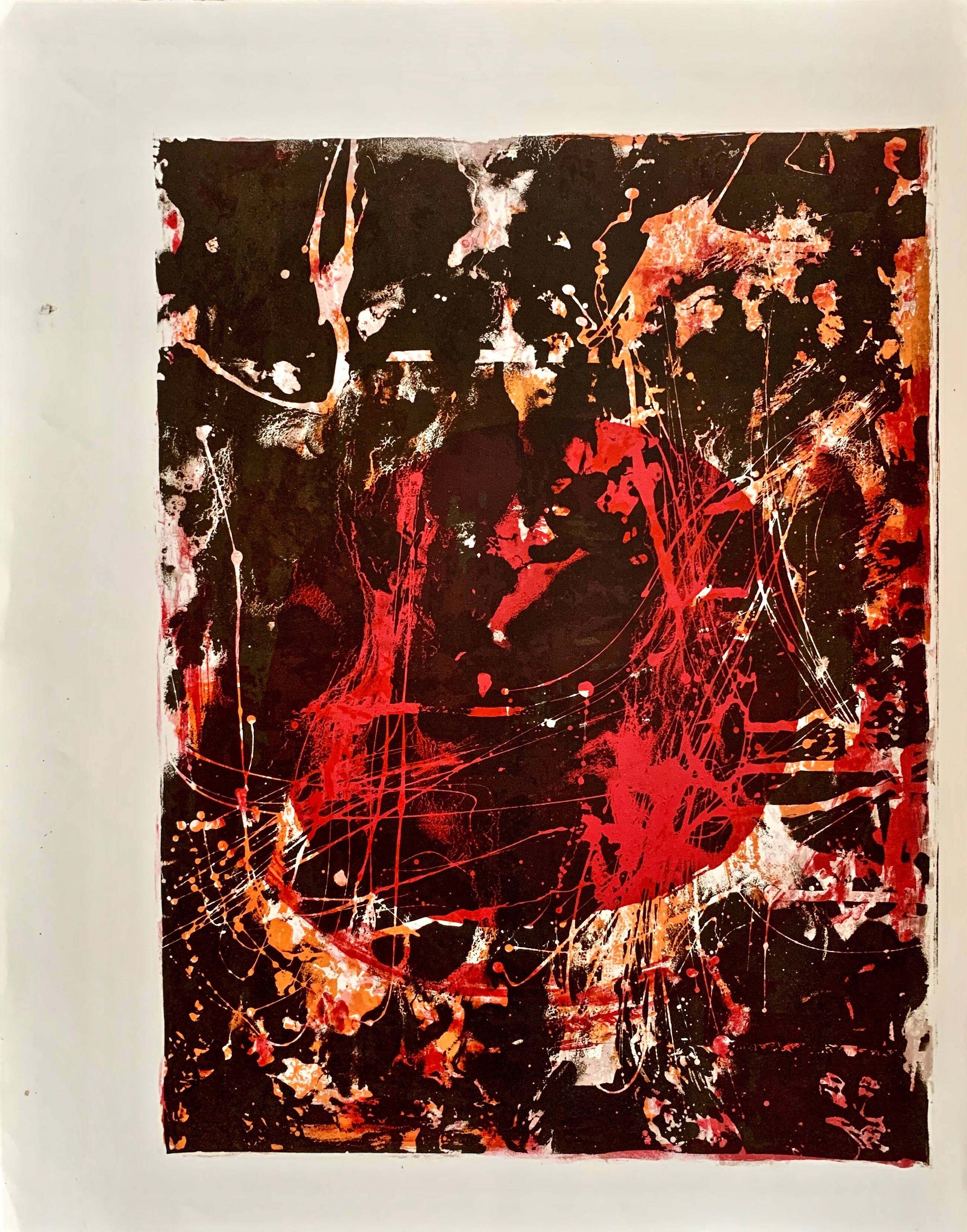 Original lithograph – Red & Black Gesture Lyrical Abstraction 60-70