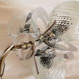 Space age chandelier with 3 lights, stainless steel and cut glass, Mazzega style, 1970