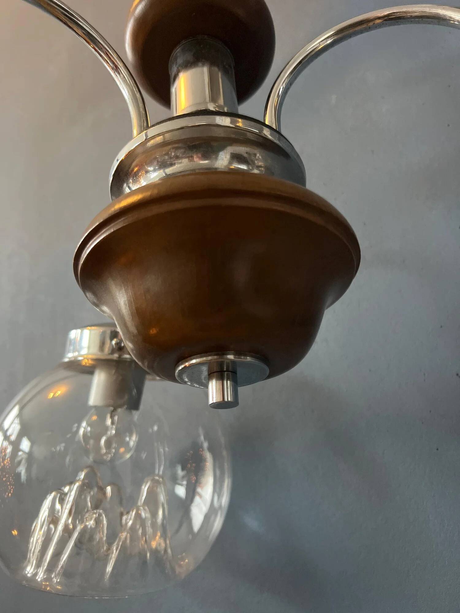 Vintage clear glass Murano chandelier with chrome frame