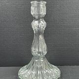 Bougeoir ancien en verre moulé tendance 22,5 cm