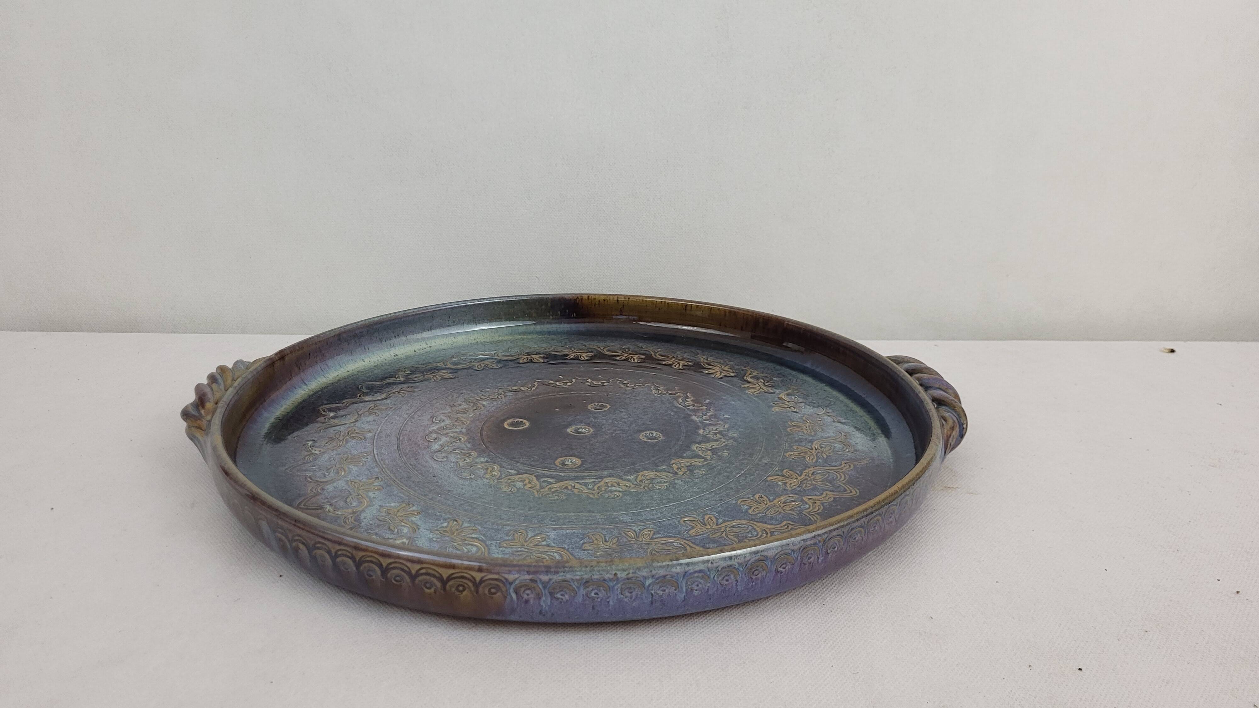Stoneware tray signed Auger / Puisaye
