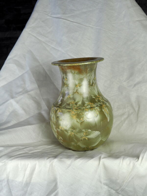 Vase à cristallisation dorée complète, haute silhouette - Montgolfier - années 80