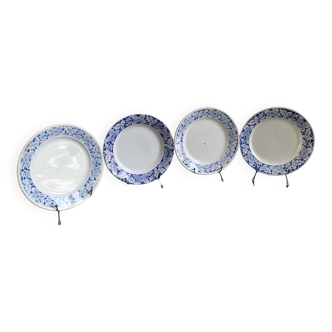 4 white earthenware dinner plates by k&g Lunéville blue blida model