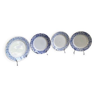 4 assiettes plates en faïence bleue et blanche de K&G Lunéville, modèle Blida