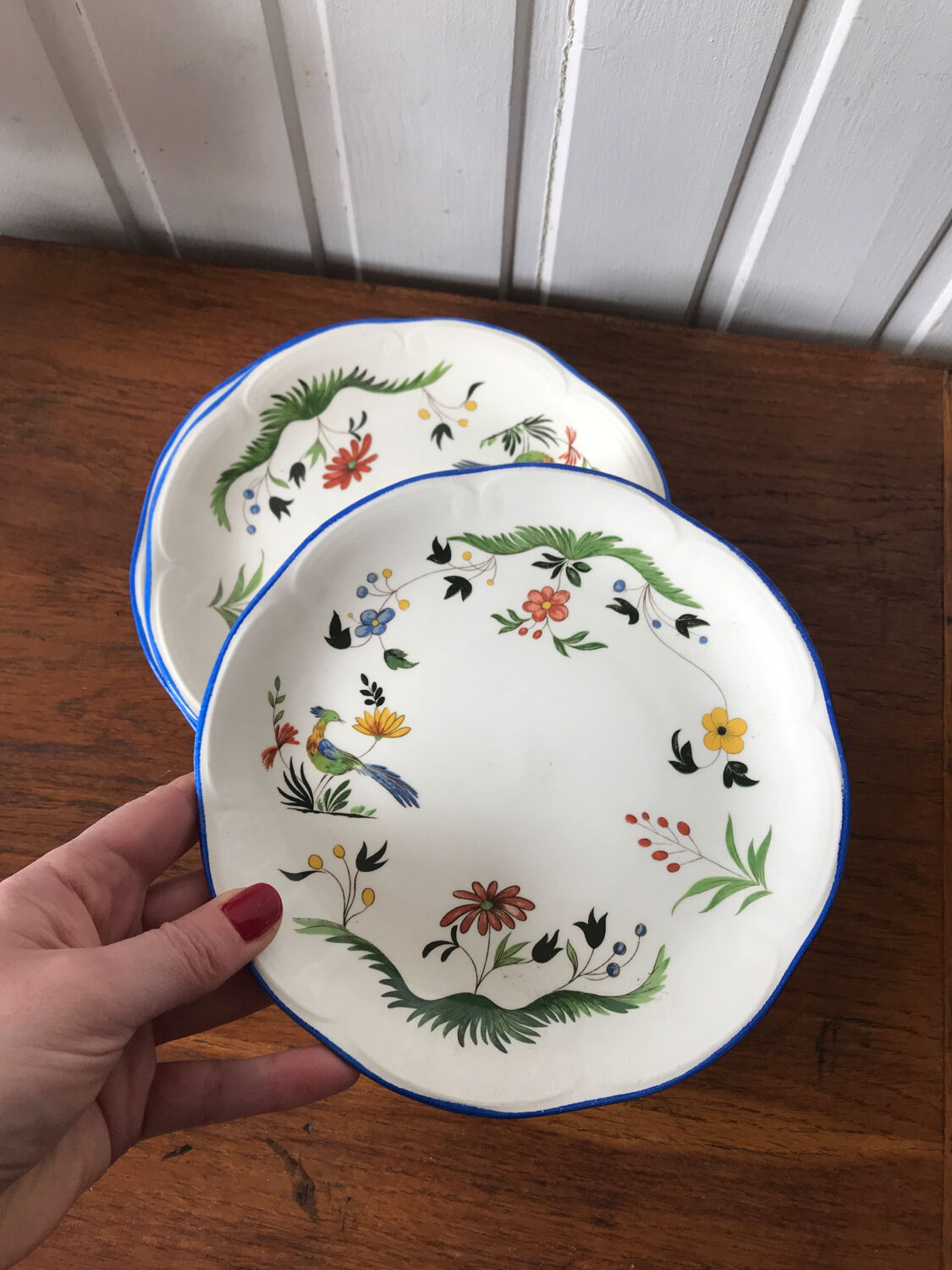 Lot dessert plates Birds of Pardadis Gien