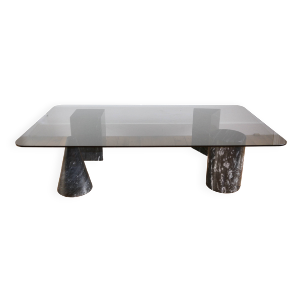Table basse vintage design marbre et verre 1970