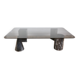 Table basse vintage design marbre et verre 1970