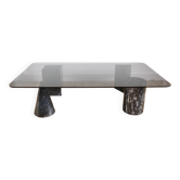 Table basse vintage design marbre et verre 1970
