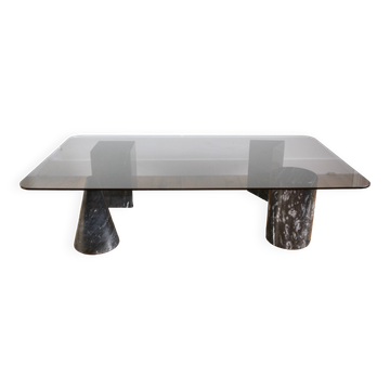 Vintage design marble and glass coffee table from the 1970s