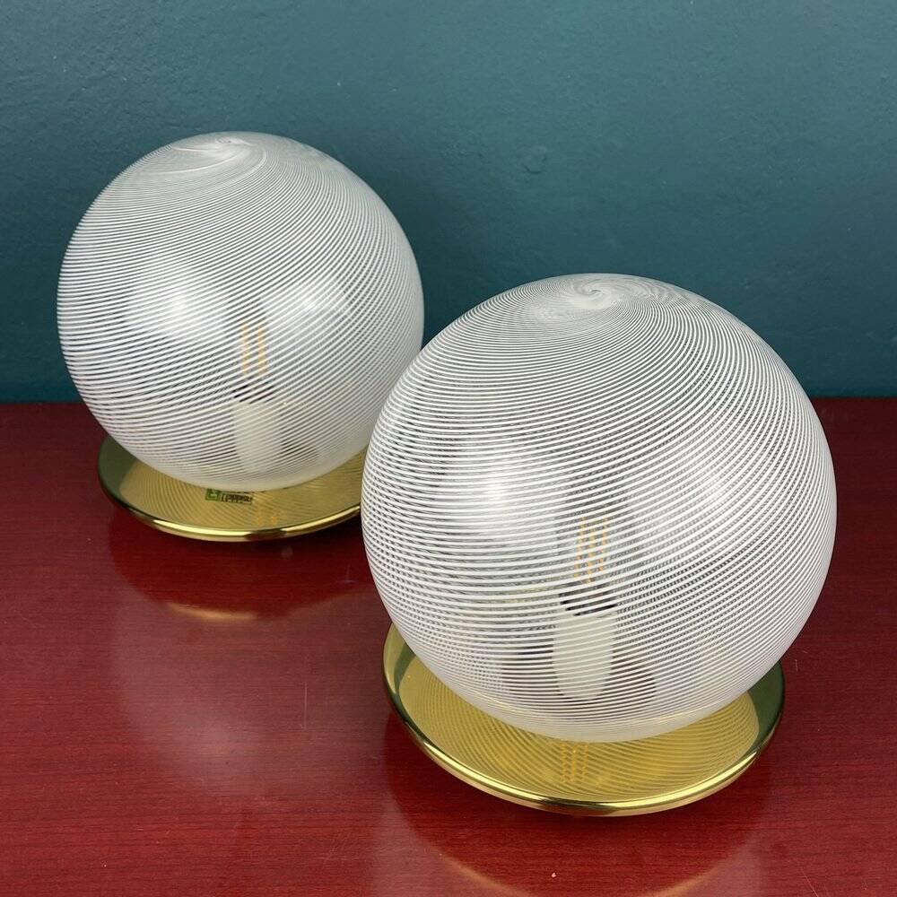 Swirl table lamps in Murano glass by F. Fabbian, Italy, 1970s, set of 2