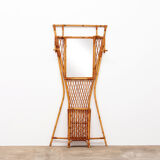 French Bamboo wall coat rack with large mirror, 1960