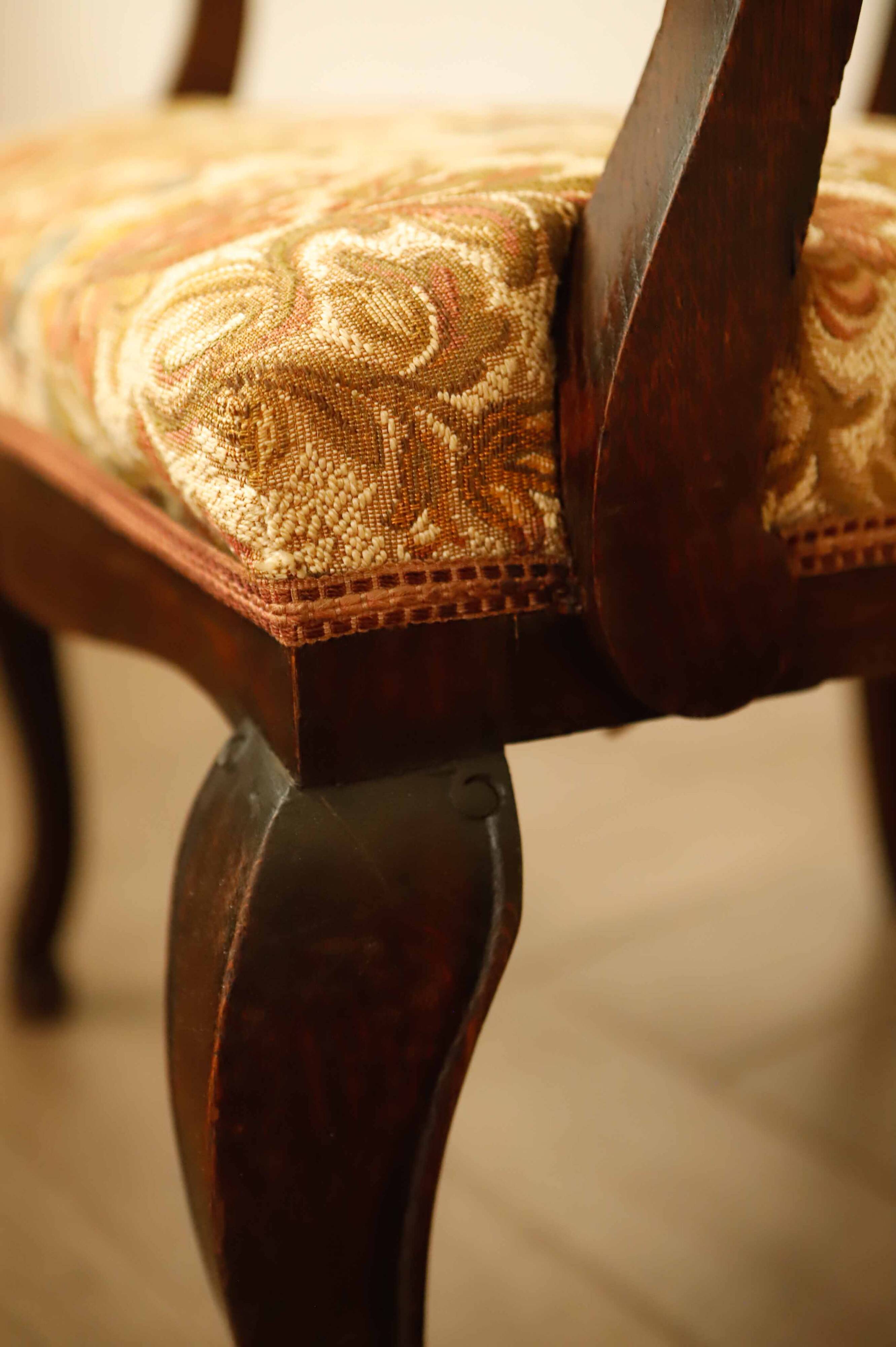 Antique Queen Anne Revival Carver Armchair with Floral Tapestry Upholstery