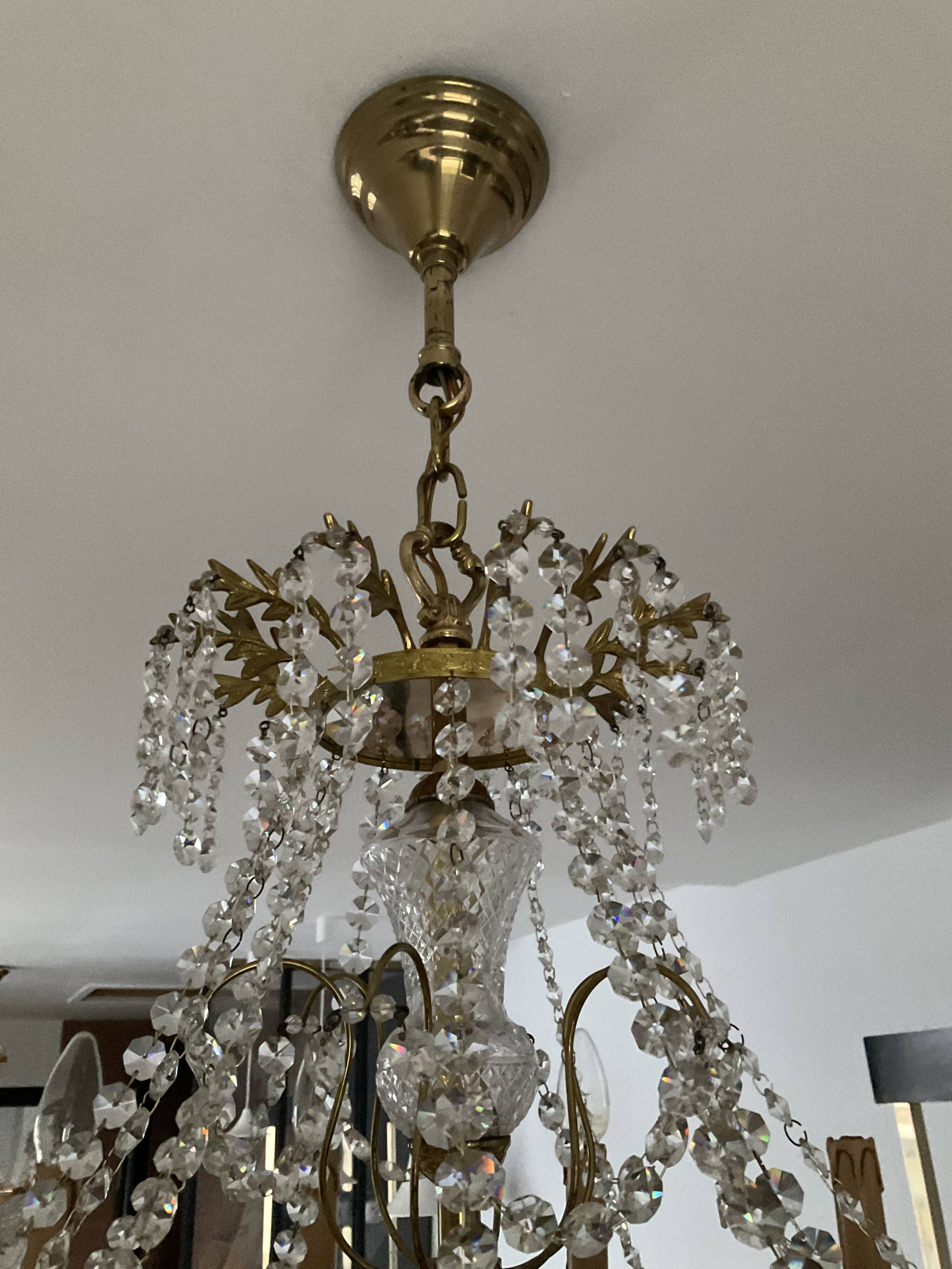 Old cascade chandelier with crystal pendants 19 lights