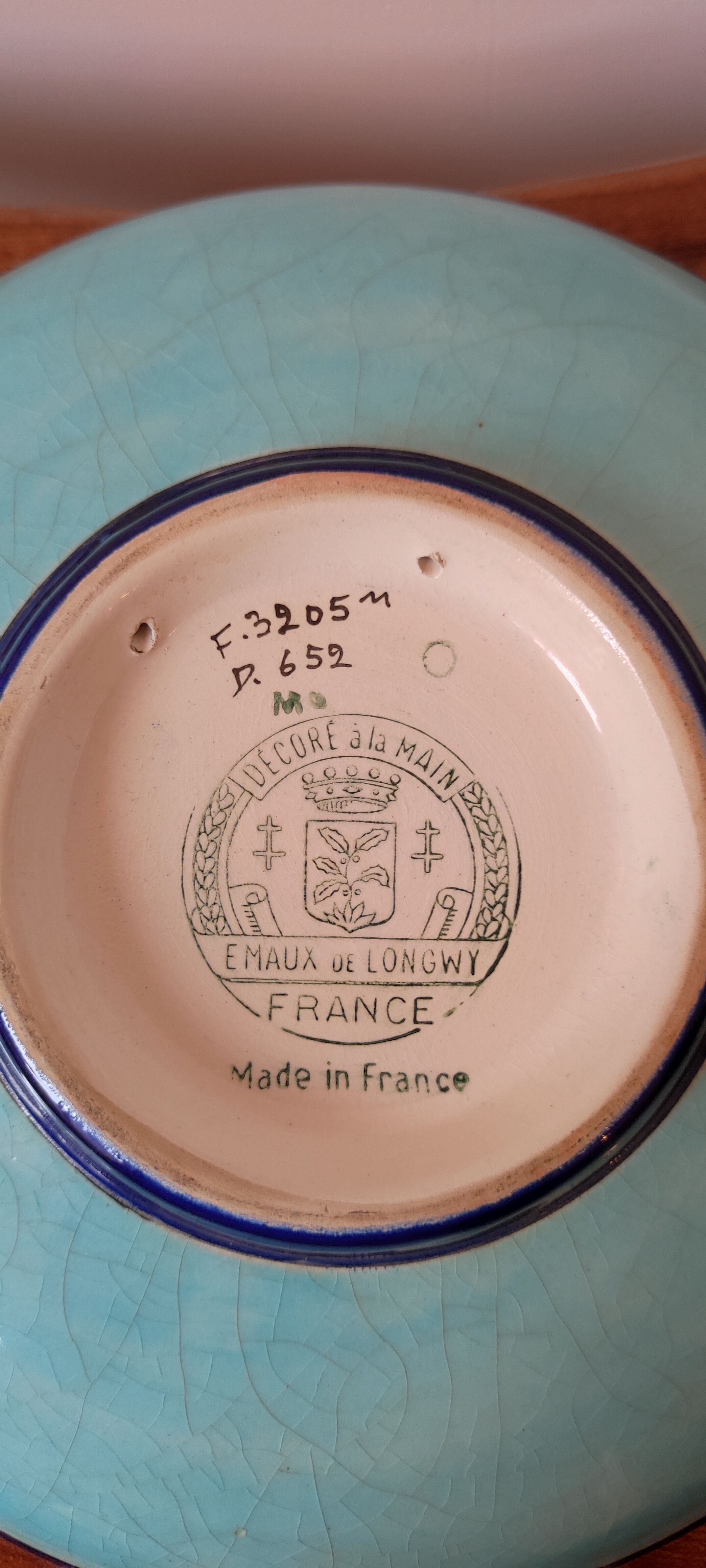 Numbered hollow dish in Longwy emaux.
