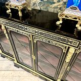Large Sideboard Or Low Bookcase In Boulle Marquetry, Blackened Wood, Napoleon III Period