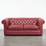English cowhide Chesterfield 2.5-seater sofa in a stunning red colour