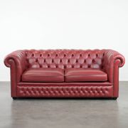 English cowhide Chesterfield 2.5-seater sofa in a stunning red colour