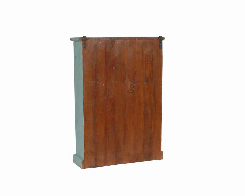 Vitrine murale vieux teck patine bleu piece d'origine inde