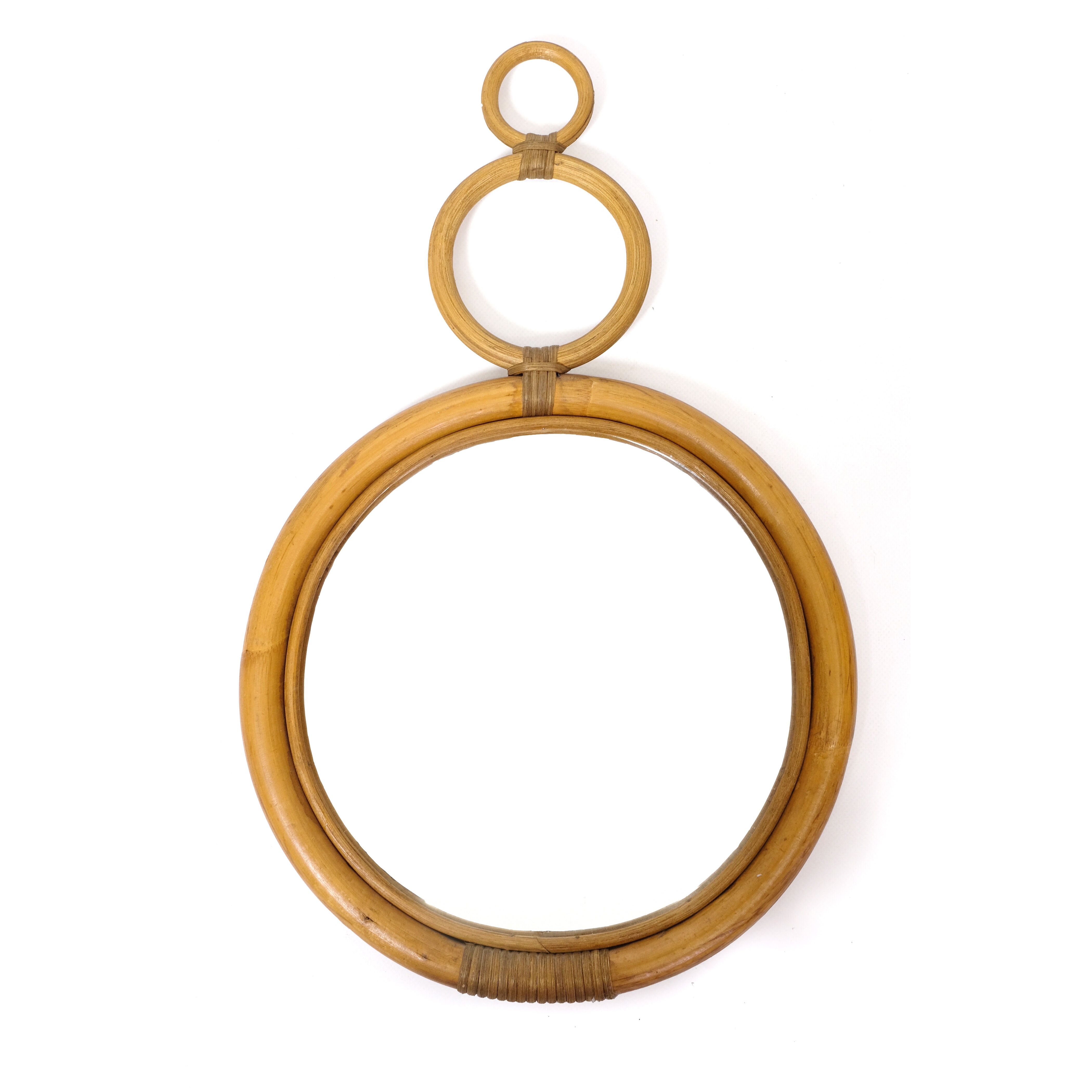 Round bamboo mirror from the 70s - 32x52cm