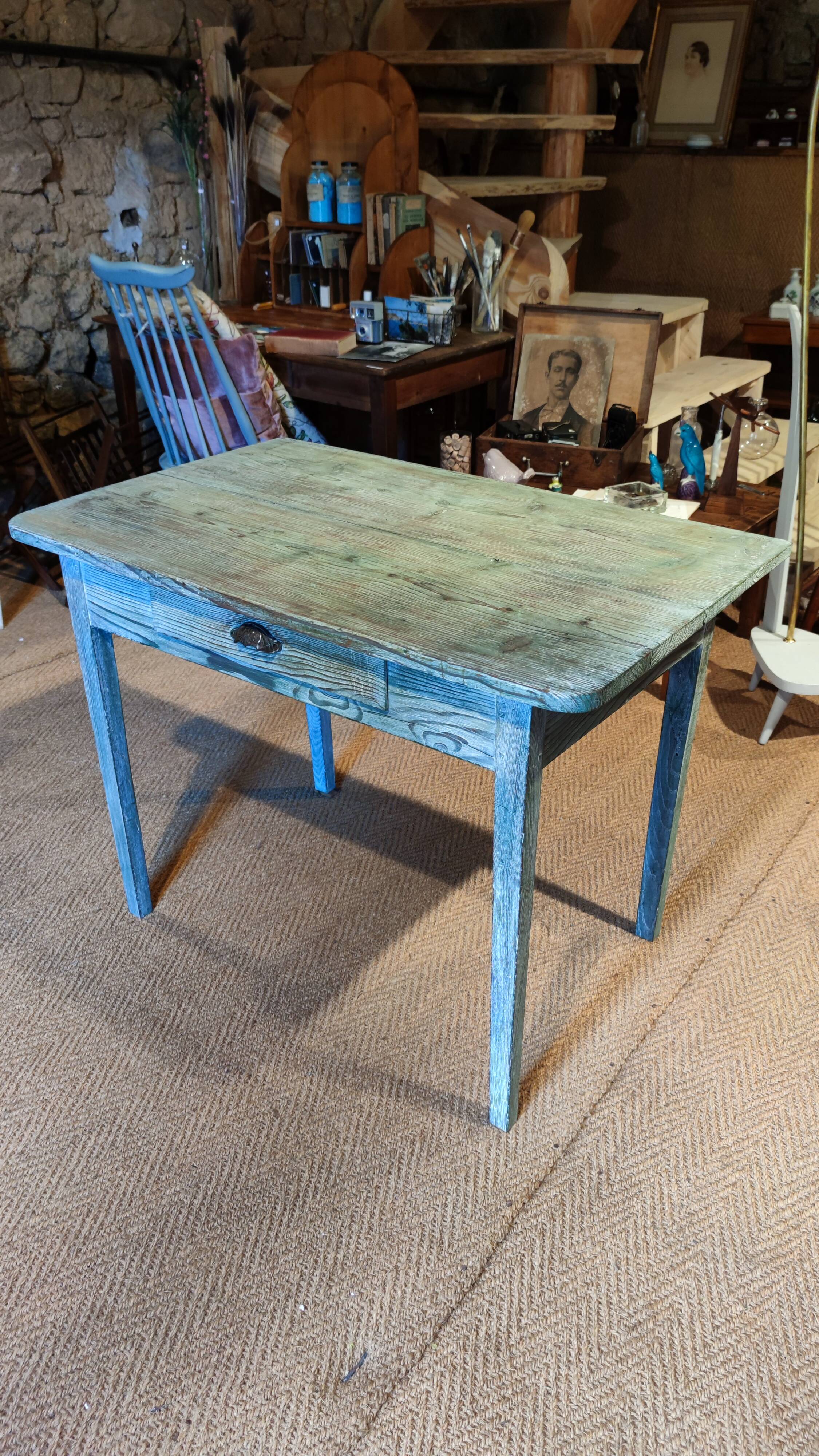Farmhouse table green patina