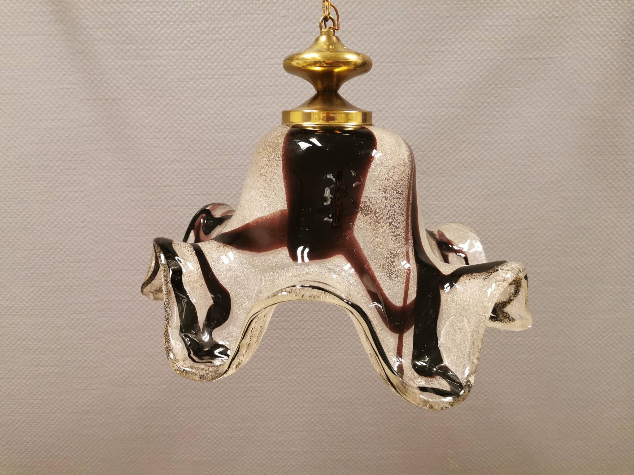 Huge Swedish glass hanging lamp, from Örrefors glassworks with brass top.