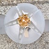 Pair of steel and opaline wall lights, Vittorio Mazzega design, vintage, 70s