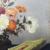 Oil painting on canvas, still life with chrysanthemums, signed L.Porte 1888.