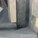 Oil on canvas, "Ruelle de Lacoste, Lubéron" by Charnaux, XXth